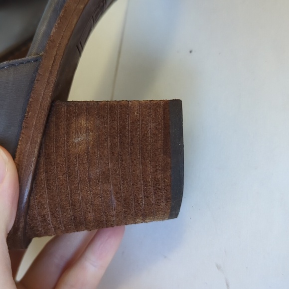 Frye Brielle Charcoal Grey Wooden Ankle Sandals - Size 8 - Picture 15 of 15